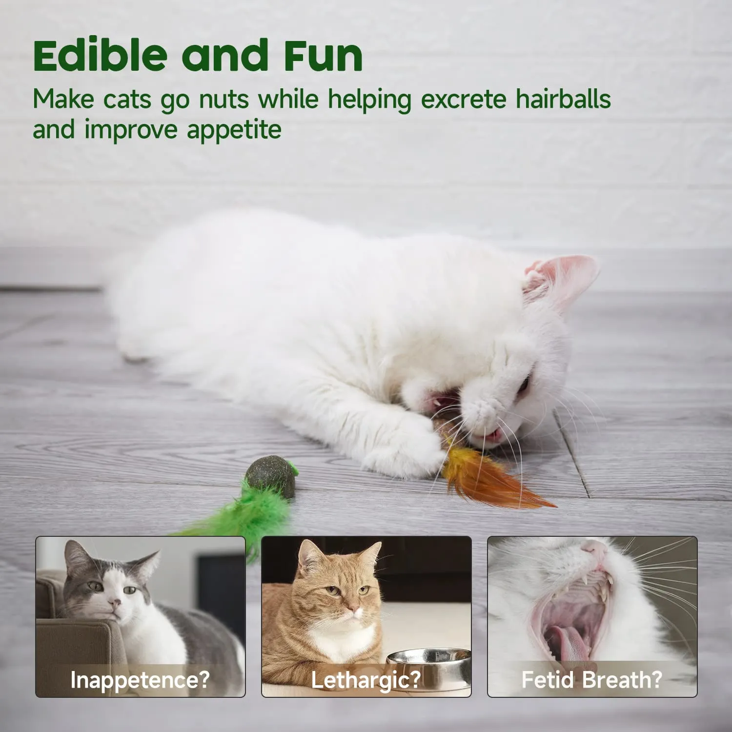 Potaroma Cat Toys 3 Pcs Catnip Mice Feather Toy