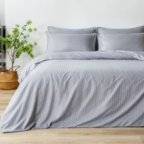 Premium King Size 6 Pieces Bedding Set without filler, Solid Coin Gray Color, Satin Stripe Design.