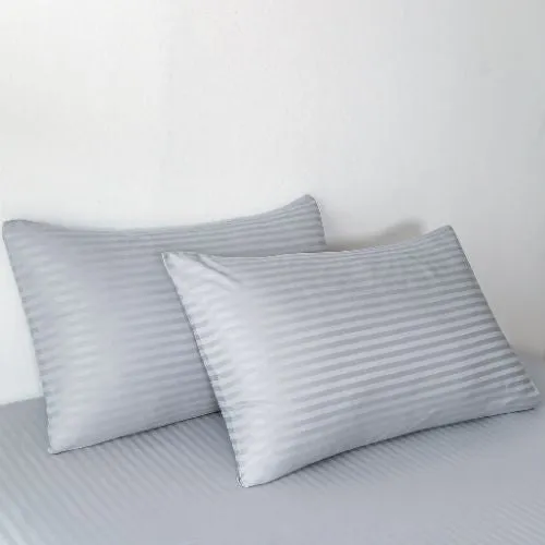 Premium King Size 6 Pieces Bedding Set without filler, Solid Coin Gray Color, Satin Stripe Design.