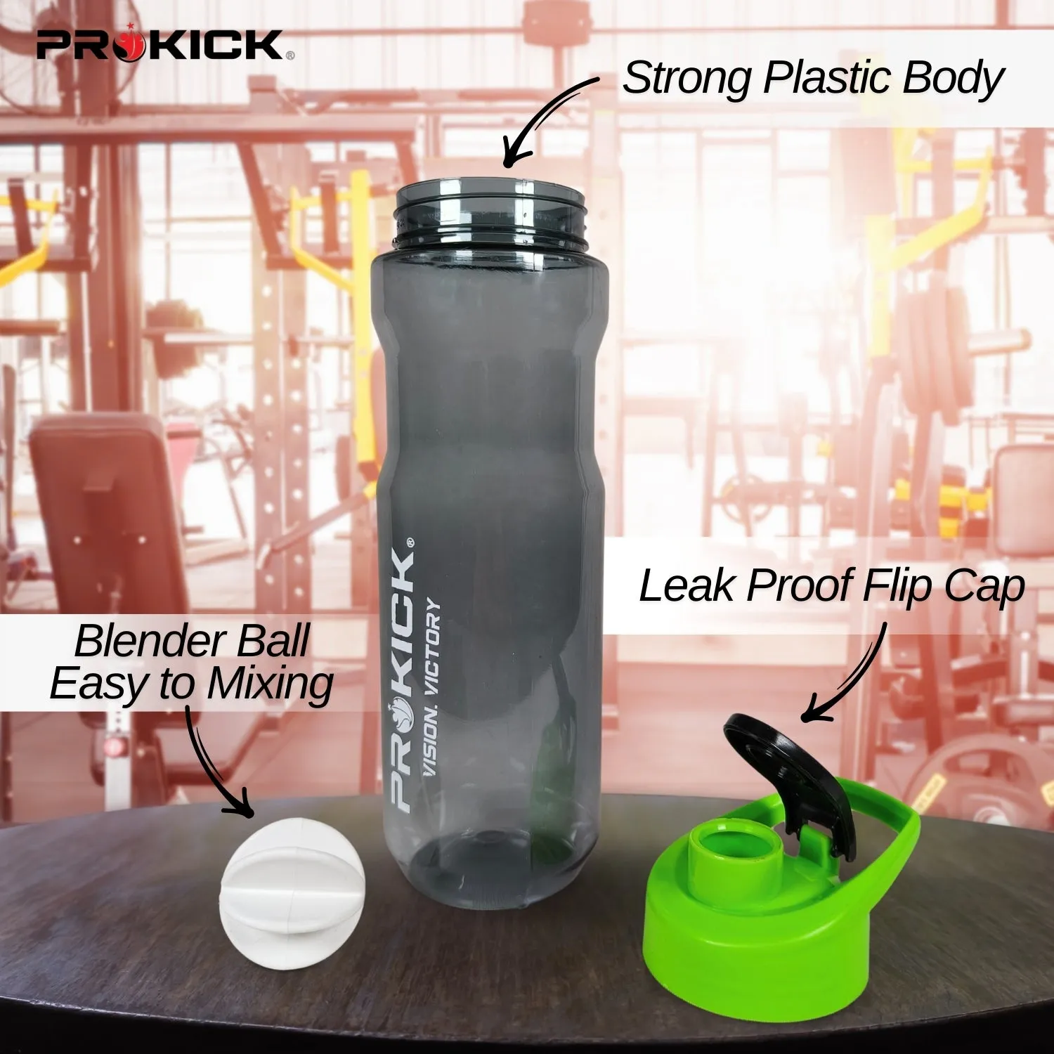 Prokick Sports Shaker Bottle with Mixer Ball, Hydra - 600ml