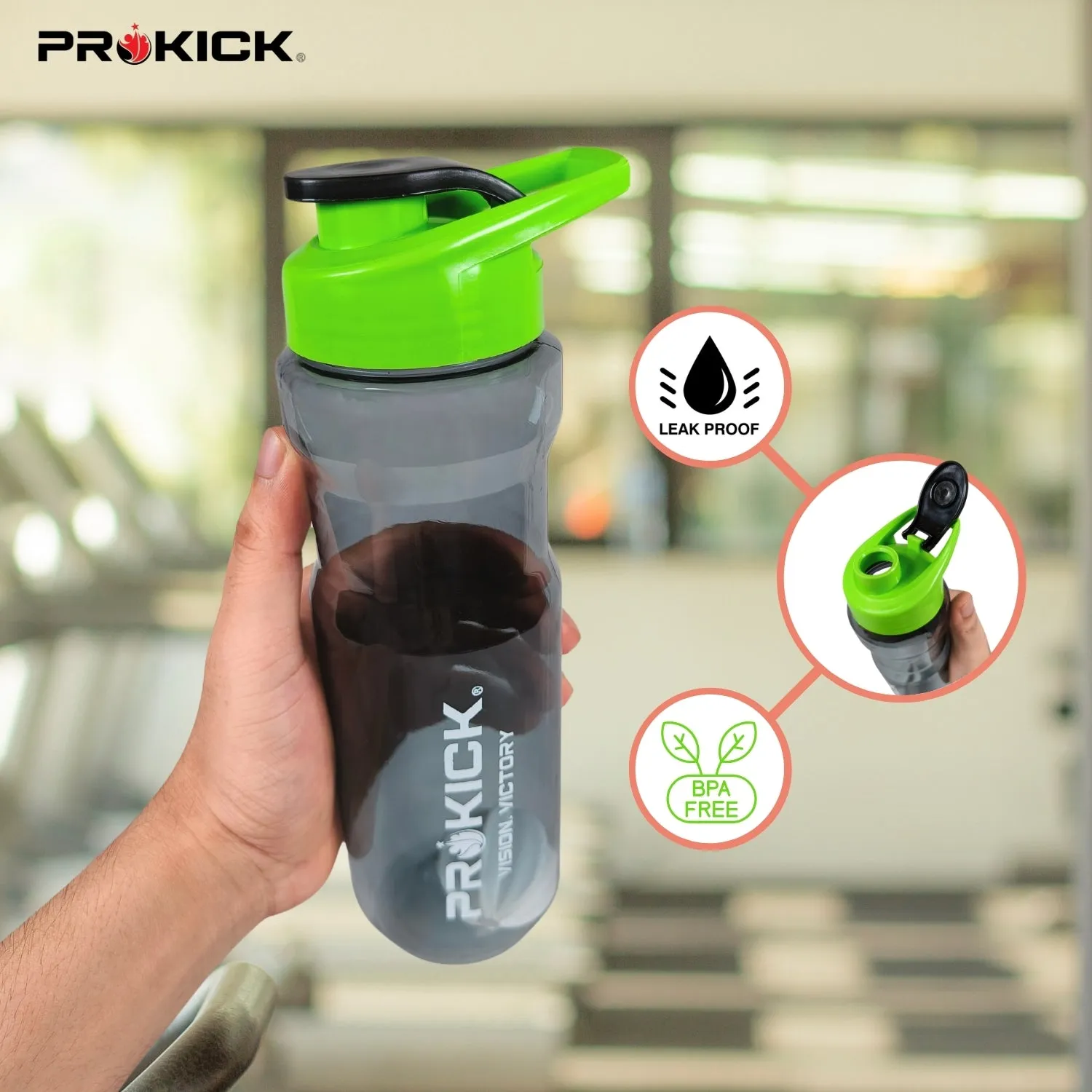 Prokick Sports Shaker Bottle with Mixer Ball, Hydra - 600ml