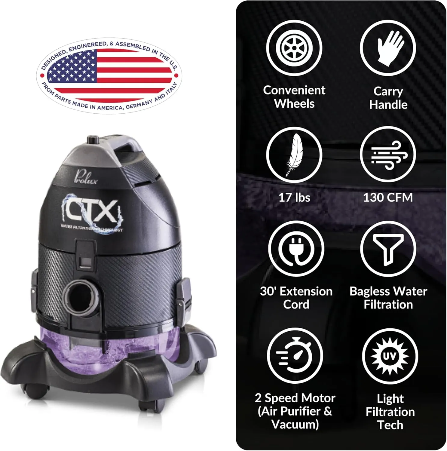 Prolux CTX PRO Water Filtration Bagless Canister Vacuum Cleaner