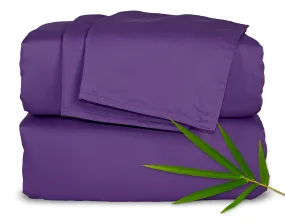 Pure Bamboo Sheets Queen Size Bed Sheets 4 Piece Set, 100% Organic Bamboo, Luxuriously Soft & Cooling, Double Stitching, 16" Deep Pockets, 1 Fitted, 1 Flat, 2 Pillowcases (Queen, Purple)