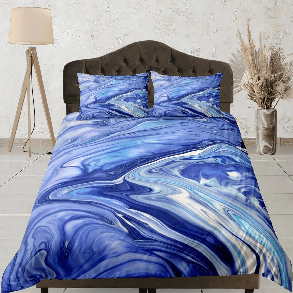 Purple blue marble bedding contemporary bedroom set aesthetic duvet cover, abstract art room decor boho chic bedding set full king queen