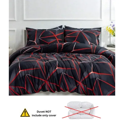 Queen size 6 pieces,  ﻿Black with Red Geometric Design Bedding set.