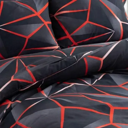 Queen size 6 pieces,  ﻿Black with Red Geometric Design Bedding set.