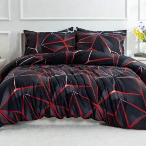 Queen size 6 pieces,  ﻿Black with Red Geometric Design Bedding set.