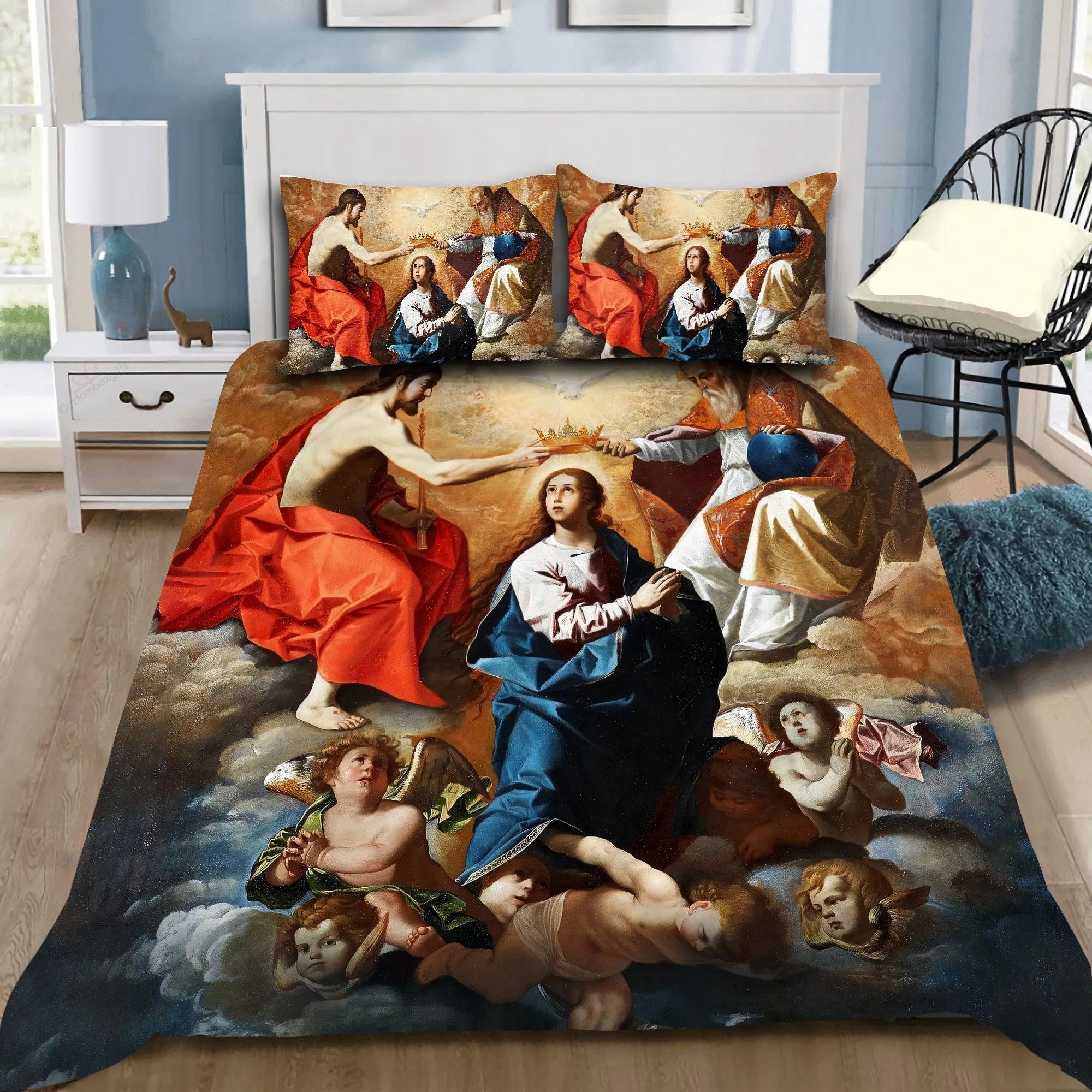 Queenship Of Mary Jesus Bedding Set - Christian Bedding Sets