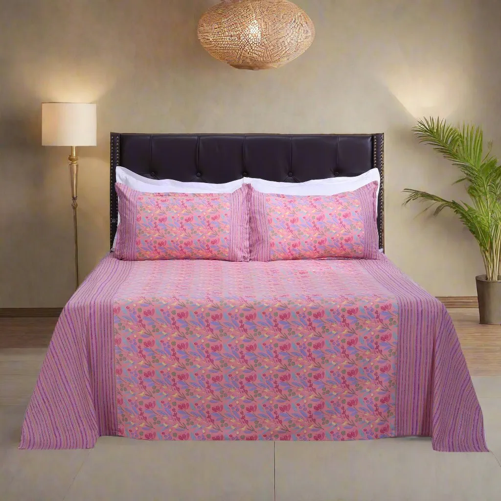 Rangeela Leaf Pink Cotton Bedsheet