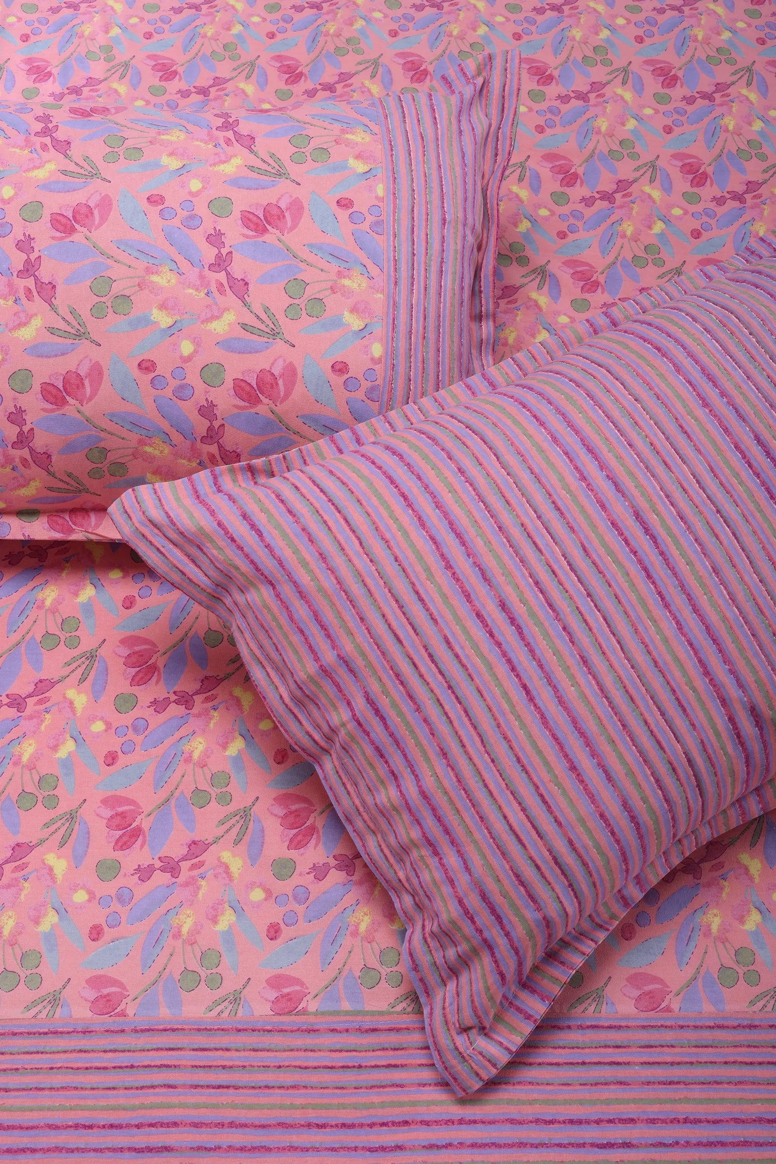 Rangeela Leaf Pink Cotton Bedsheet