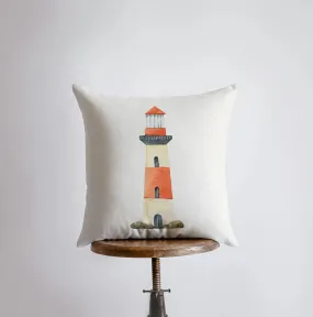 Red Lighthouse | Watercolor | Throw Pillow | Home Decor | Coastal Decor |Nautical | Ocean | Gift for Her | Accent Pillow Cover | Beach | Sea