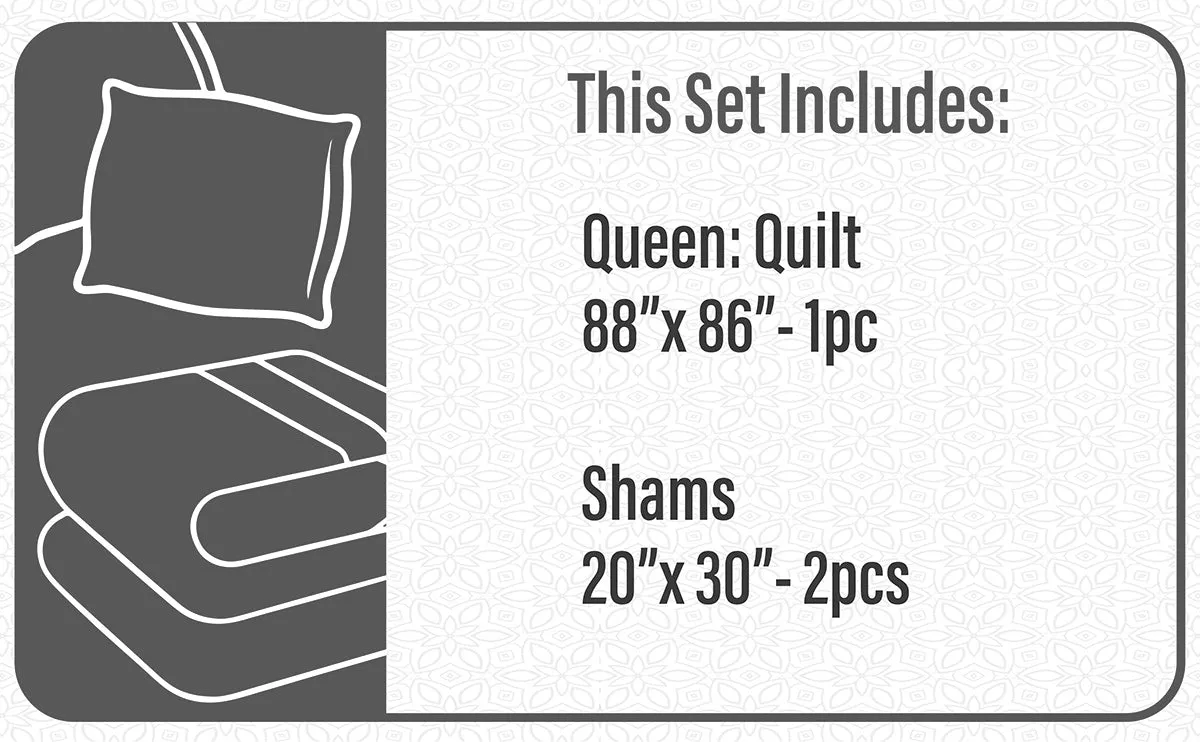 Reversible Printed Quilt Bedding Set 3 Piece Double/Queen 90X90 Red Moose Ddp