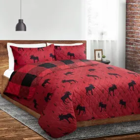 Reversible Printed Quilt Bedding Set 3 Piece Double/Queen 90X90 Red Moose Ddp