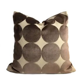 Robert Allen Plush Dotscape Velvet Dots Circles Major Brown Beige Pillow Cover