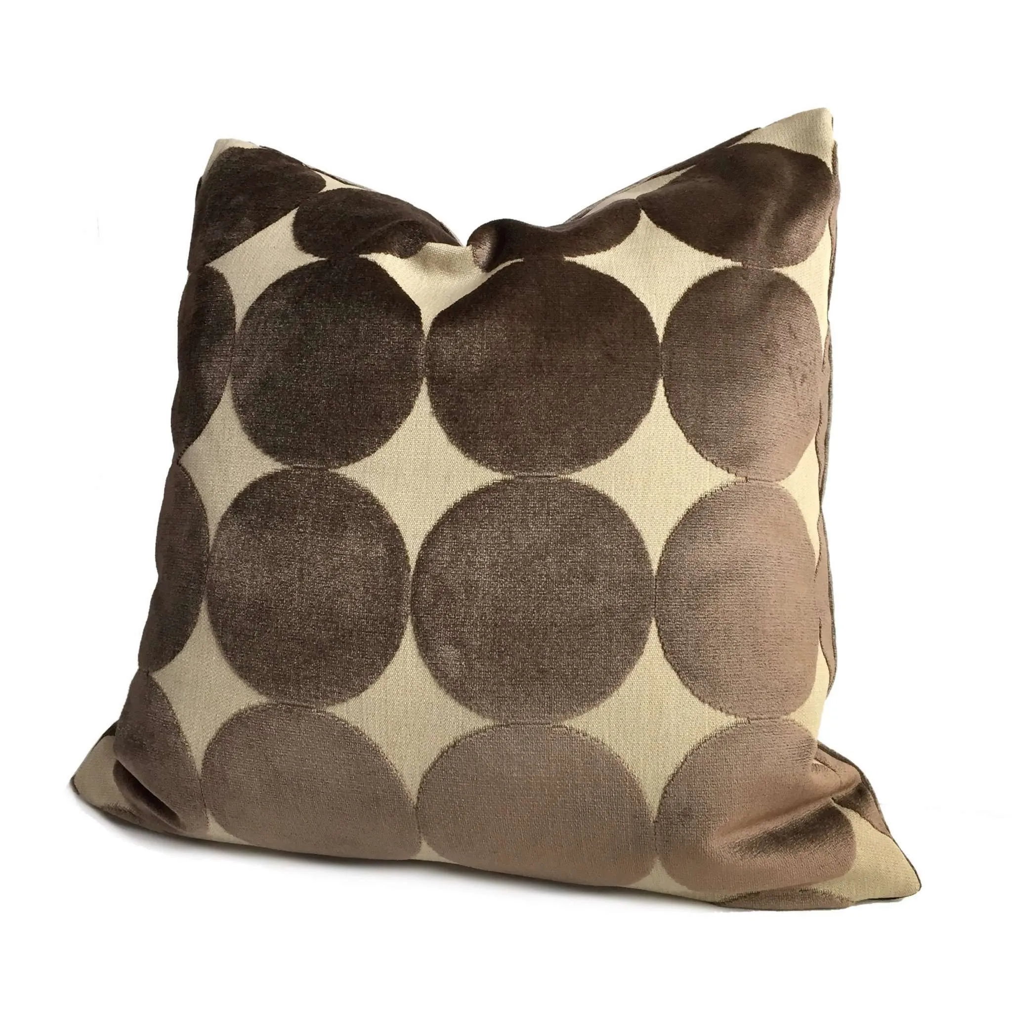 Robert Allen Plush Dotscape Velvet Dots Circles Major Brown Beige Pillow Cover