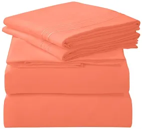 Royale Linens - 4 Piece Califoria King Bed Sheet - Brushed Microfiber 1800 Bedding - 1 Fitted Sheet, 1 Flat Sheet, 2 Pillow case - Wrinkle & Fade Resistant Cal King Size Sheet Set (Kingcal, Coral)