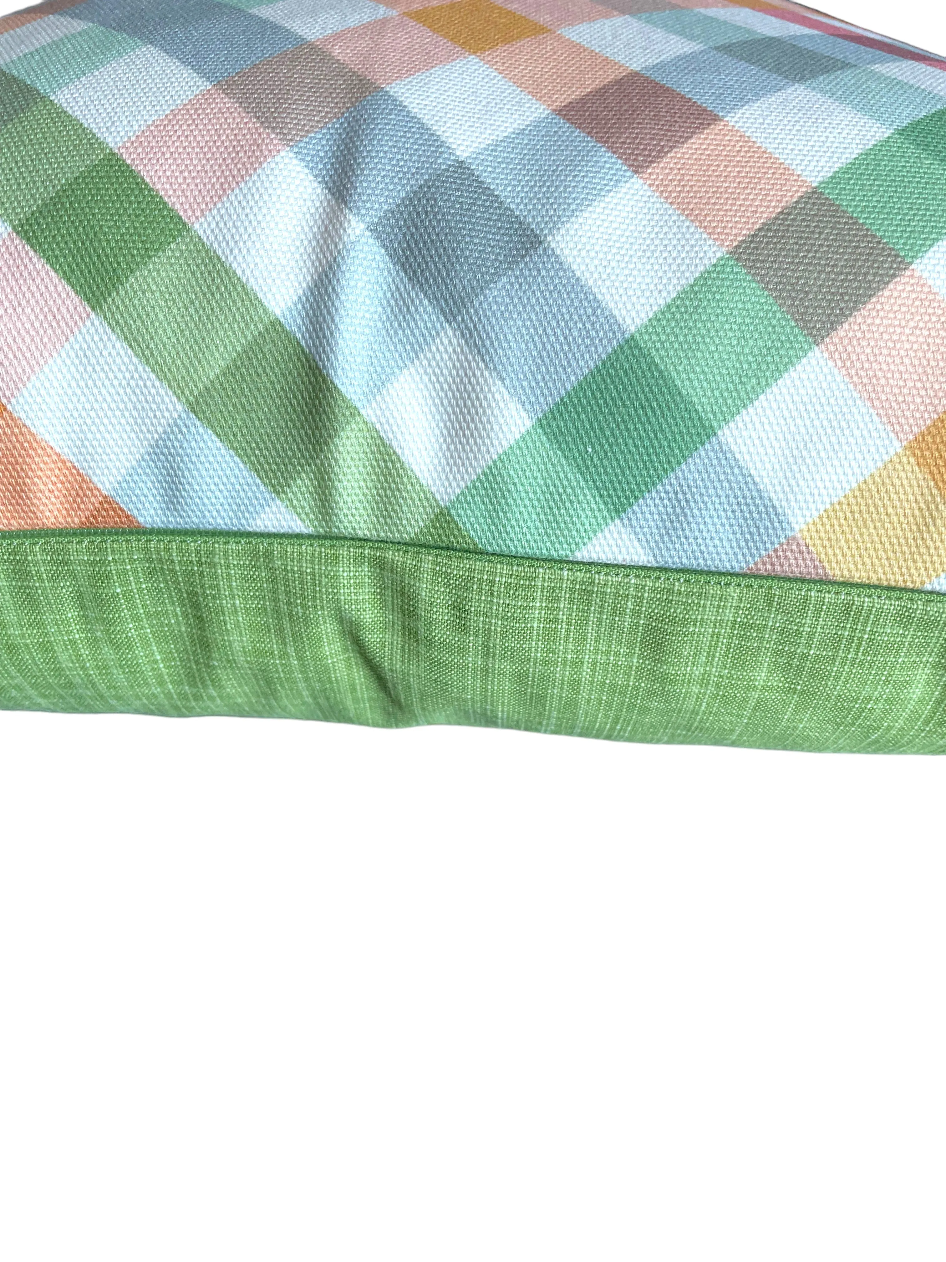 Sadie: Multicolor Plaid Pillow Cover in Pink, Orange, Light Blue and Green / Grandmillenial Pillows