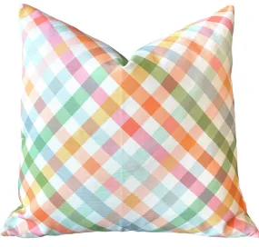 Sadie: Multicolor Plaid Pillow Cover in Pink, Orange, Light Blue and Green / Grandmillenial Pillows