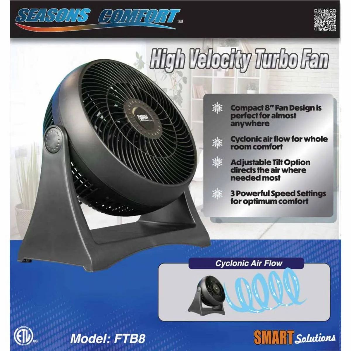 Seasons Comfort 8" High Velocity Turbo Fan - Black