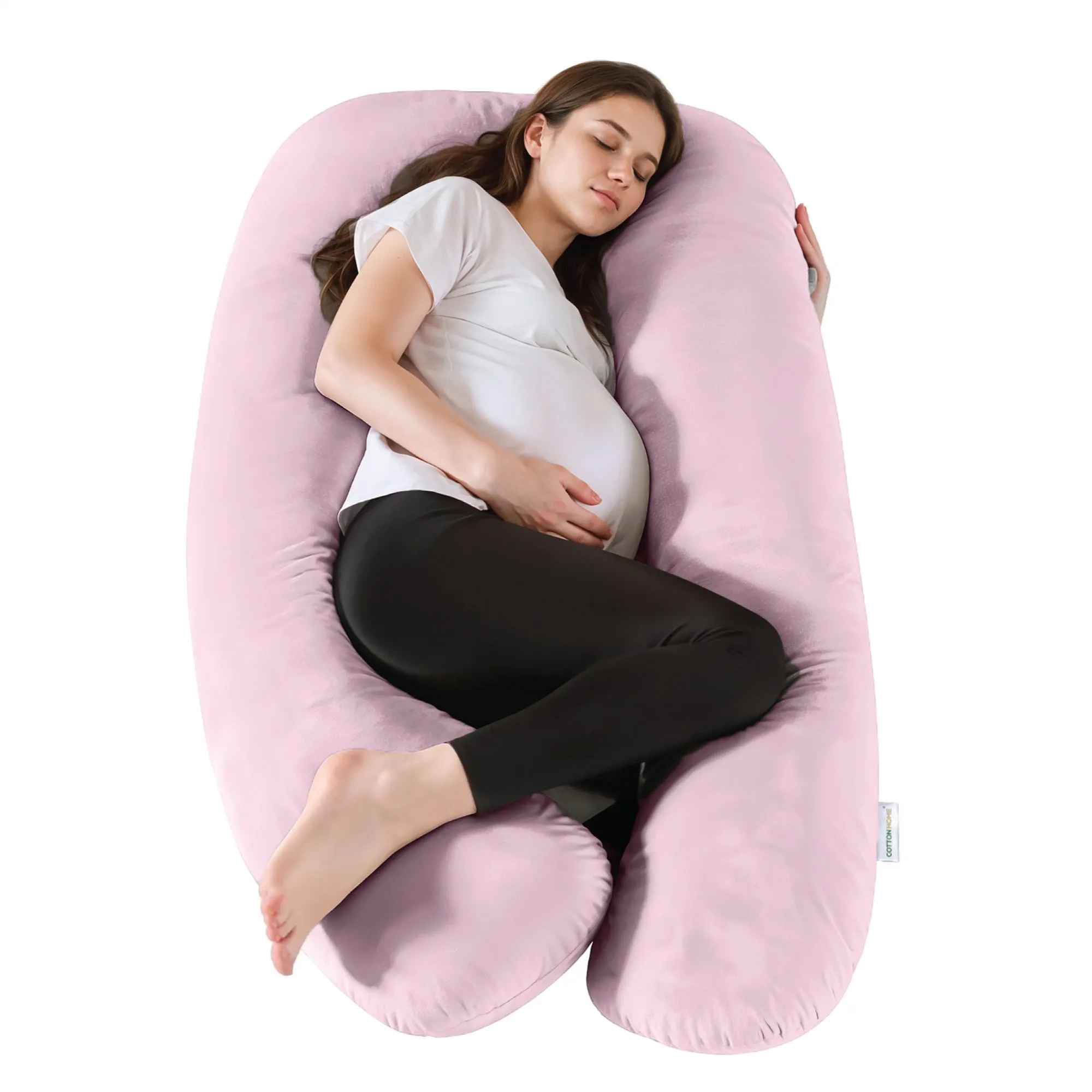 Serenity Velvet Pregnancy Pillow U-Shape Full Body Pillow  With Removable Cover Pink