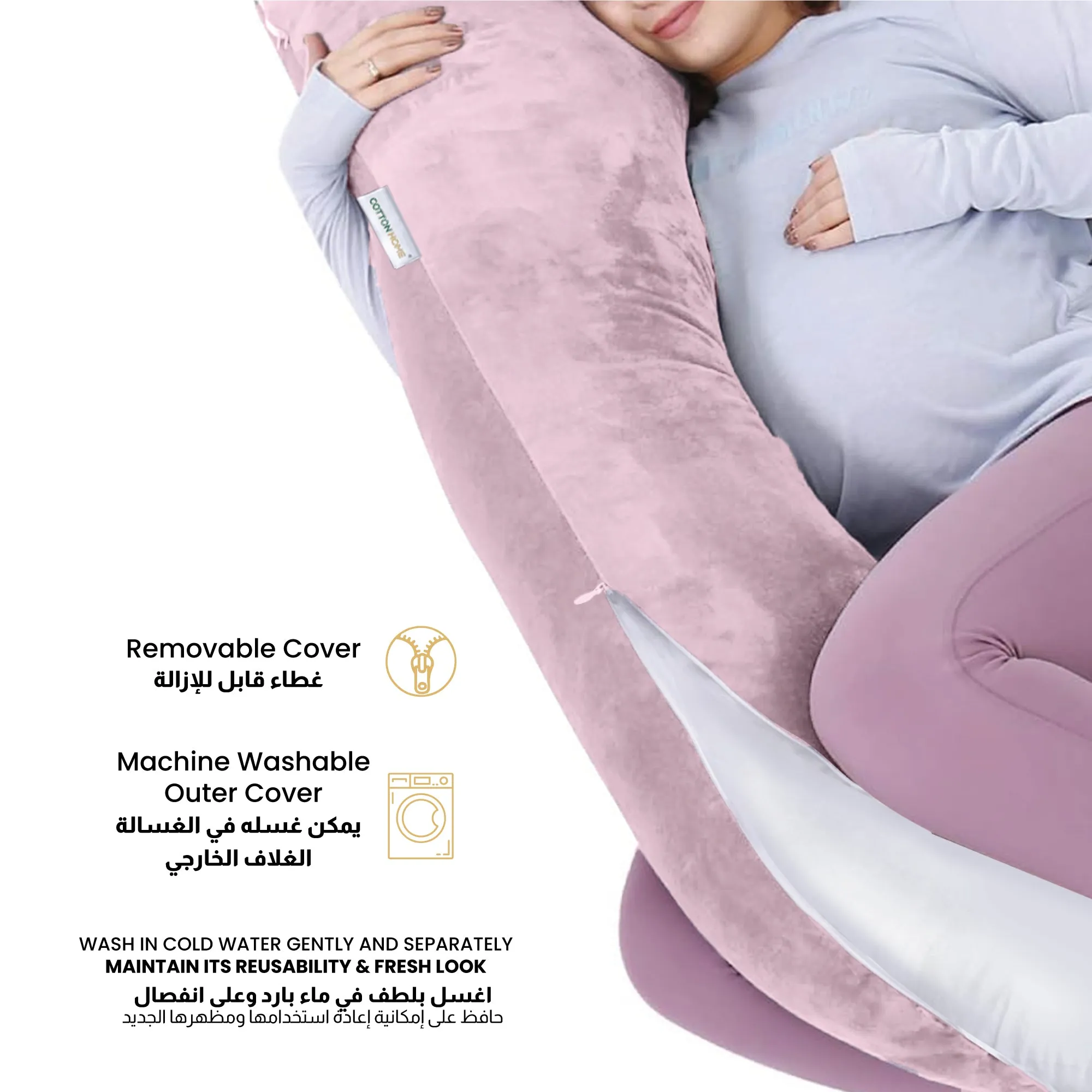 Serenity Velvet Pregnancy Pillow U-Shape Full Body Pillow  With Removable Cover Pink