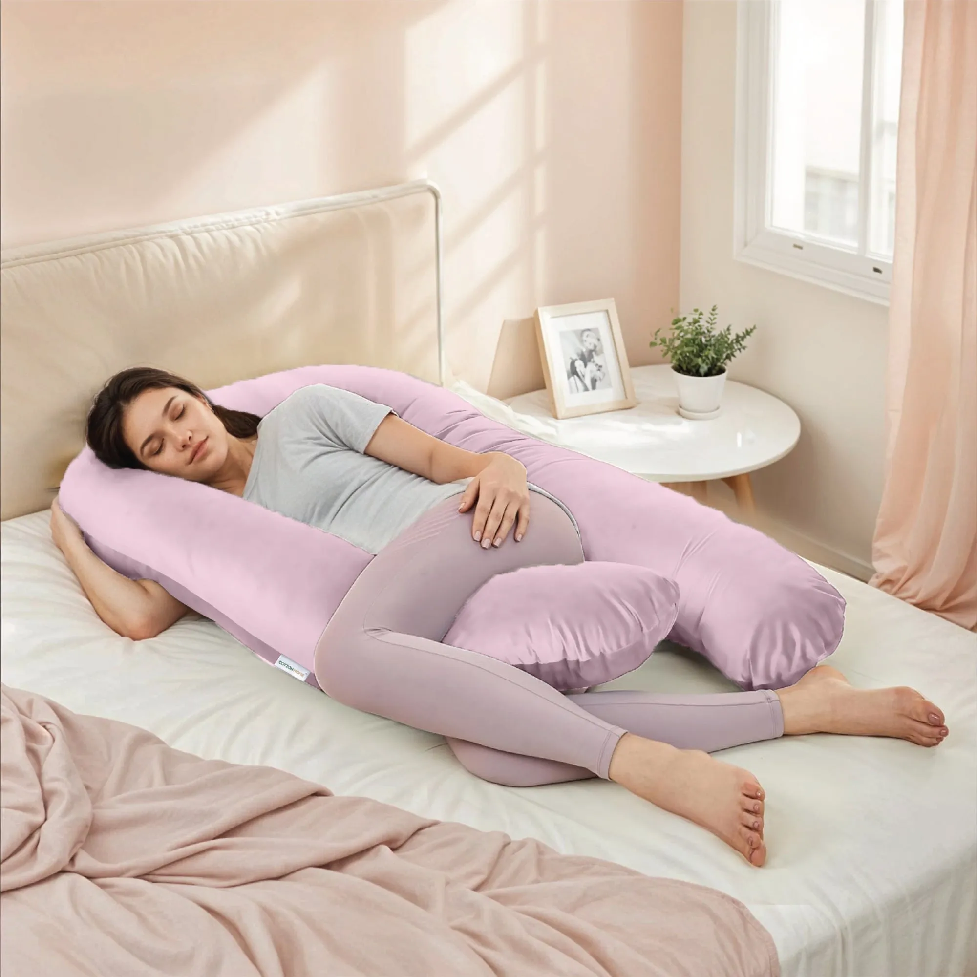 Serenity Velvet Pregnancy Pillow U-Shape Full Body Pillow  With Removable Cover Pink