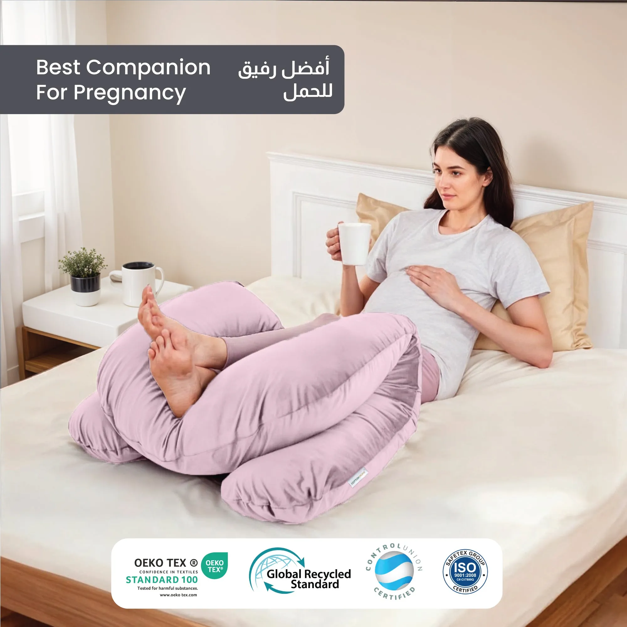 Serenity Velvet Pregnancy Pillow U-Shape Full Body Pillow  With Removable Cover Pink