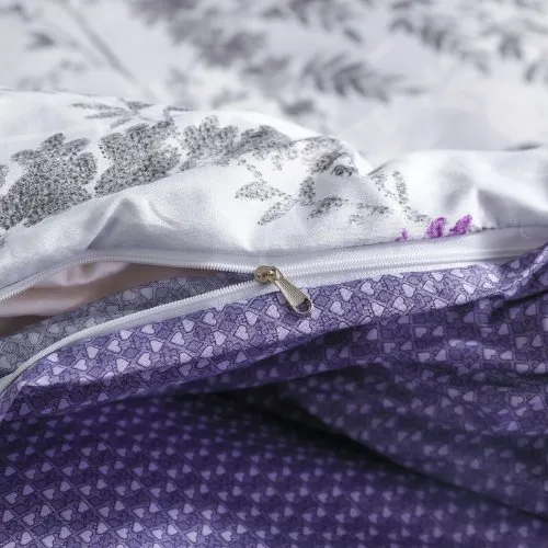 Single Size 4 Pieces, Purple Wisteria Design, Reversible Duvet Cover Set.