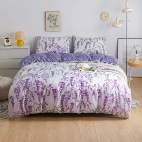 Single Size 4 Pieces, Purple Wisteria Design, Reversible Duvet Cover Set.