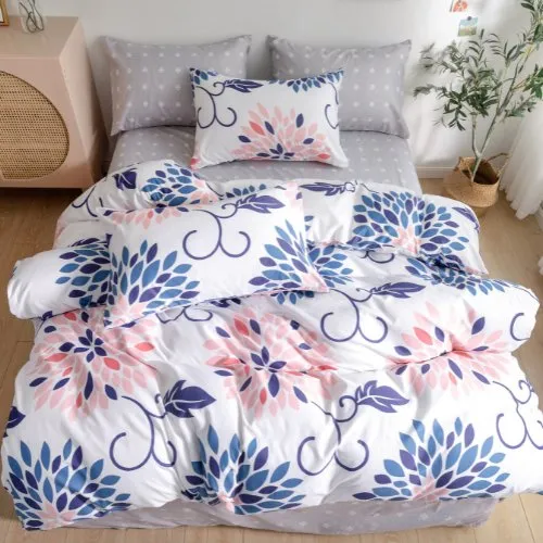 Single size without filler 4 pieces, Flower design white color, Bedding Set