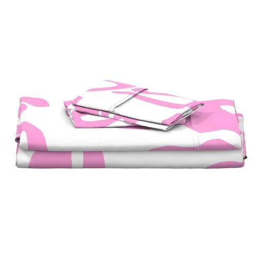 Soft Pink Hawaiian Flowers on White Sheet Set from Surfer Bedding™️ Large Scale