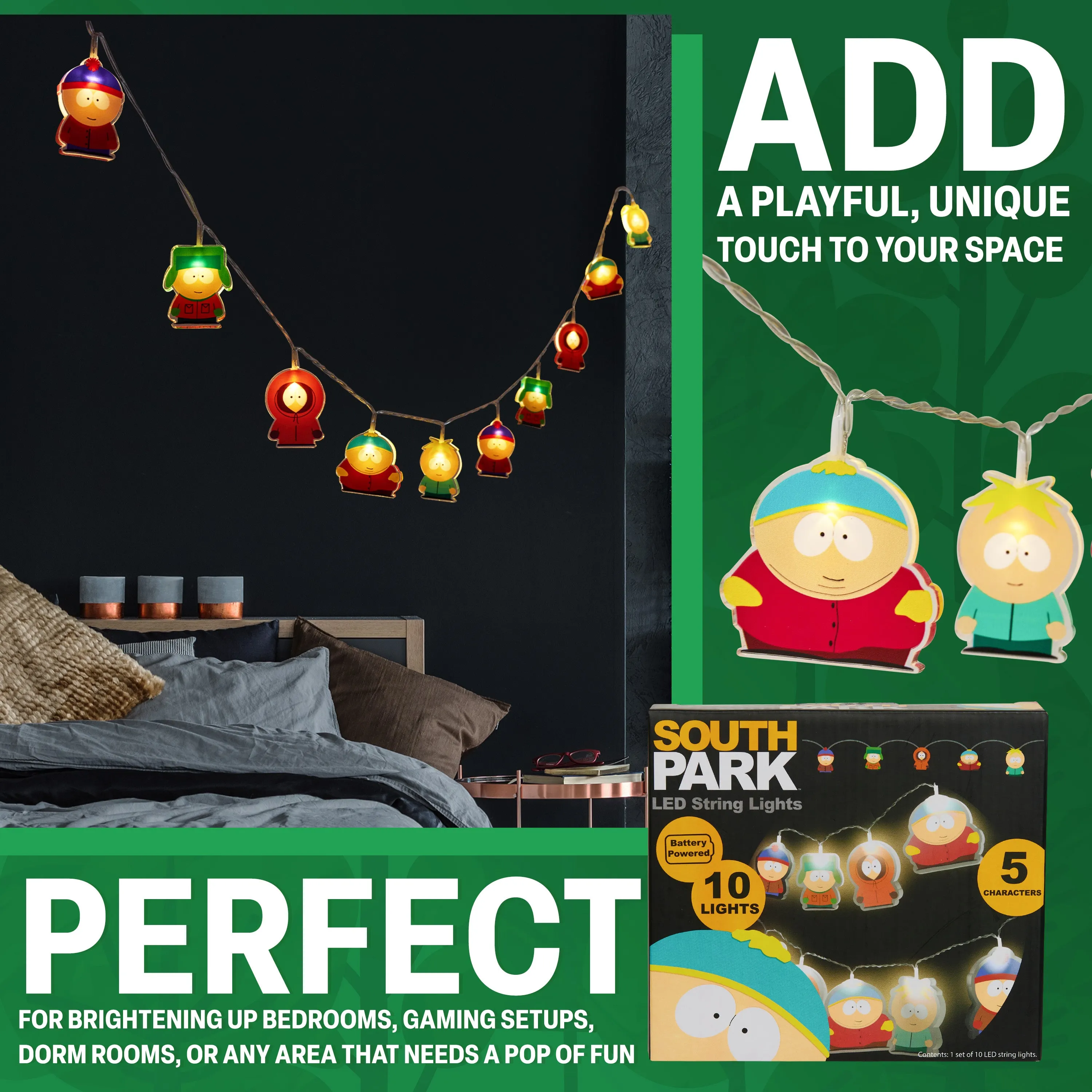 South Park LED String Lights 10 pcs, Funny Fairy Lights 1.65m, Indoor Décor Accessories