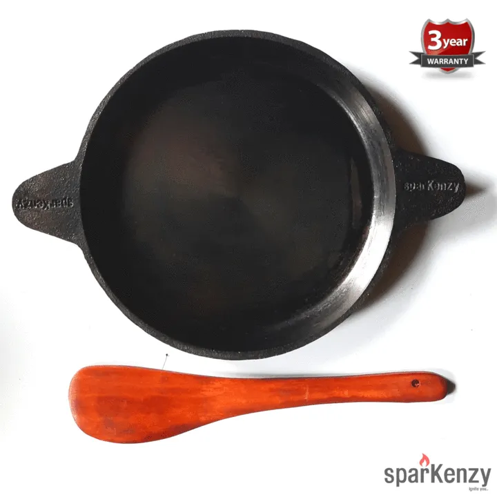 Sparkenzy Pre seasoned Cast iron Skillet 10 inch | kadai 10 inch | Fish fry pan 9 inch | Combo