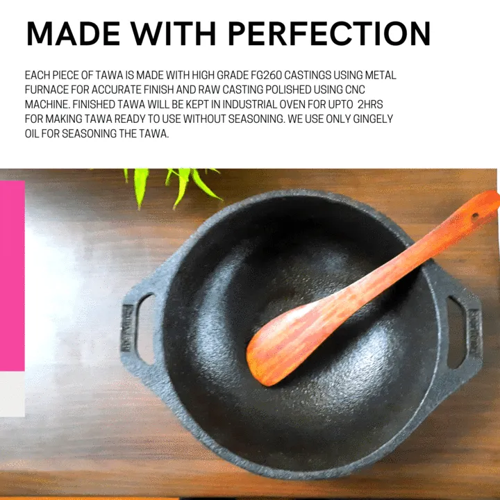 Sparkenzy Pre seasoned Cast iron Skillet 10 inch | kadai 10 inch | Fish fry pan 9 inch | Combo