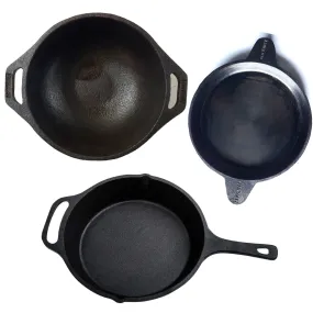 Sparkenzy Pre seasoned Cast iron Skillet 10 inch | kadai 10 inch | Fish fry pan 9 inch | Combo