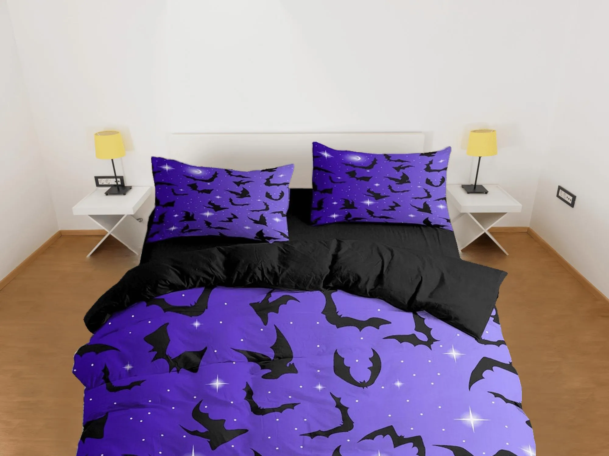 Sparkly bats halloween full size bedding & pillowcase, veri peri purple duvet cover set dorm bedding nursery toddler bedding, halloween gift