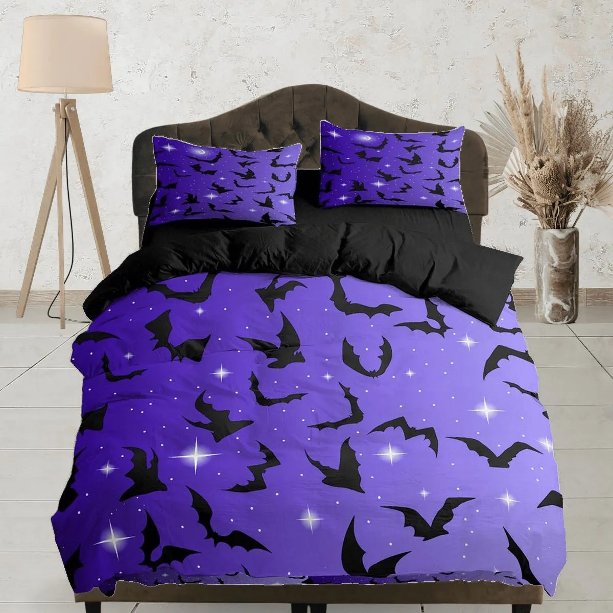 Sparkly bats halloween full size bedding & pillowcase, veri peri purple duvet cover set dorm bedding nursery toddler bedding, halloween gift