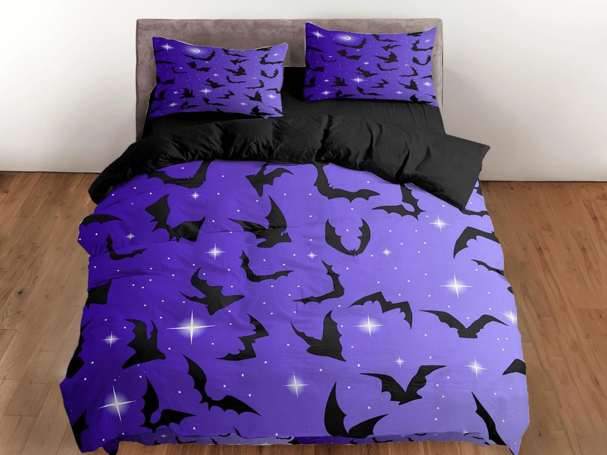 Sparkly bats halloween full size bedding & pillowcase, veri peri purple duvet cover set dorm bedding nursery toddler bedding, halloween gift