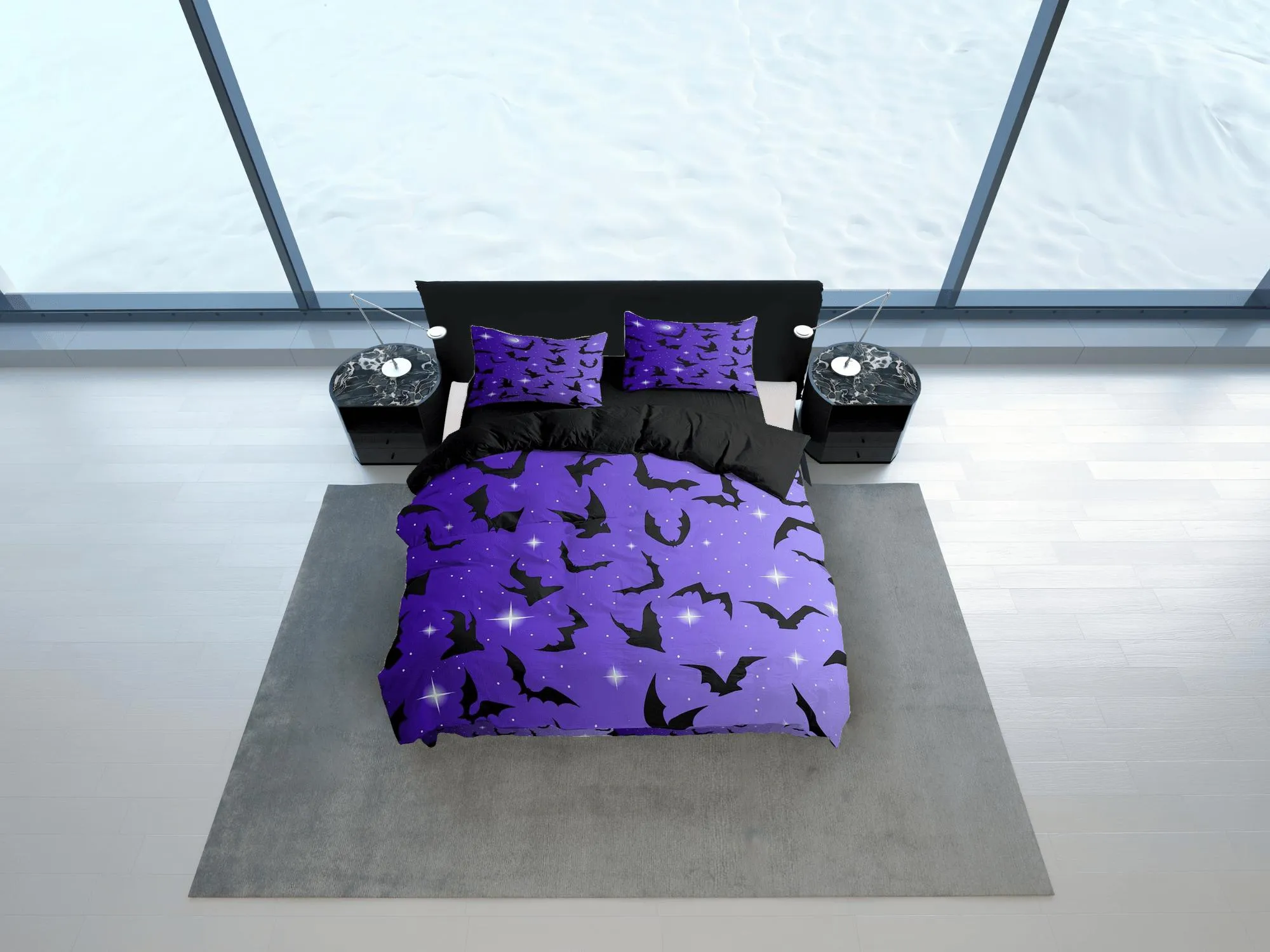 Sparkly bats halloween full size bedding & pillowcase, veri peri purple duvet cover set dorm bedding nursery toddler bedding, halloween gift