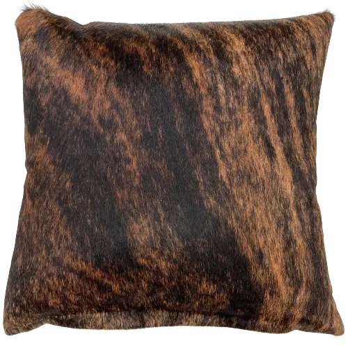 Square Pillow - Brown and Black Brindle Cowhide w/ Two Tone Brown Leather - 18" (PIL118)