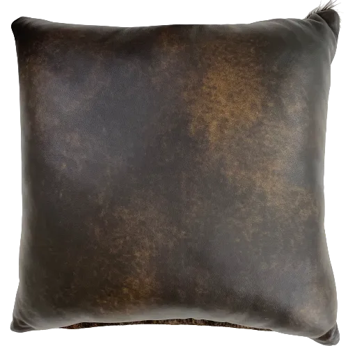 Square Pillow - Brown and Black Brindle Cowhide w/ Two Tone Brown Leather - 18" (PIL118)