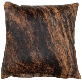 Square Pillow - Brown and Black Brindle Cowhide w/ Two Tone Brown Leather - 18" (PIL118)