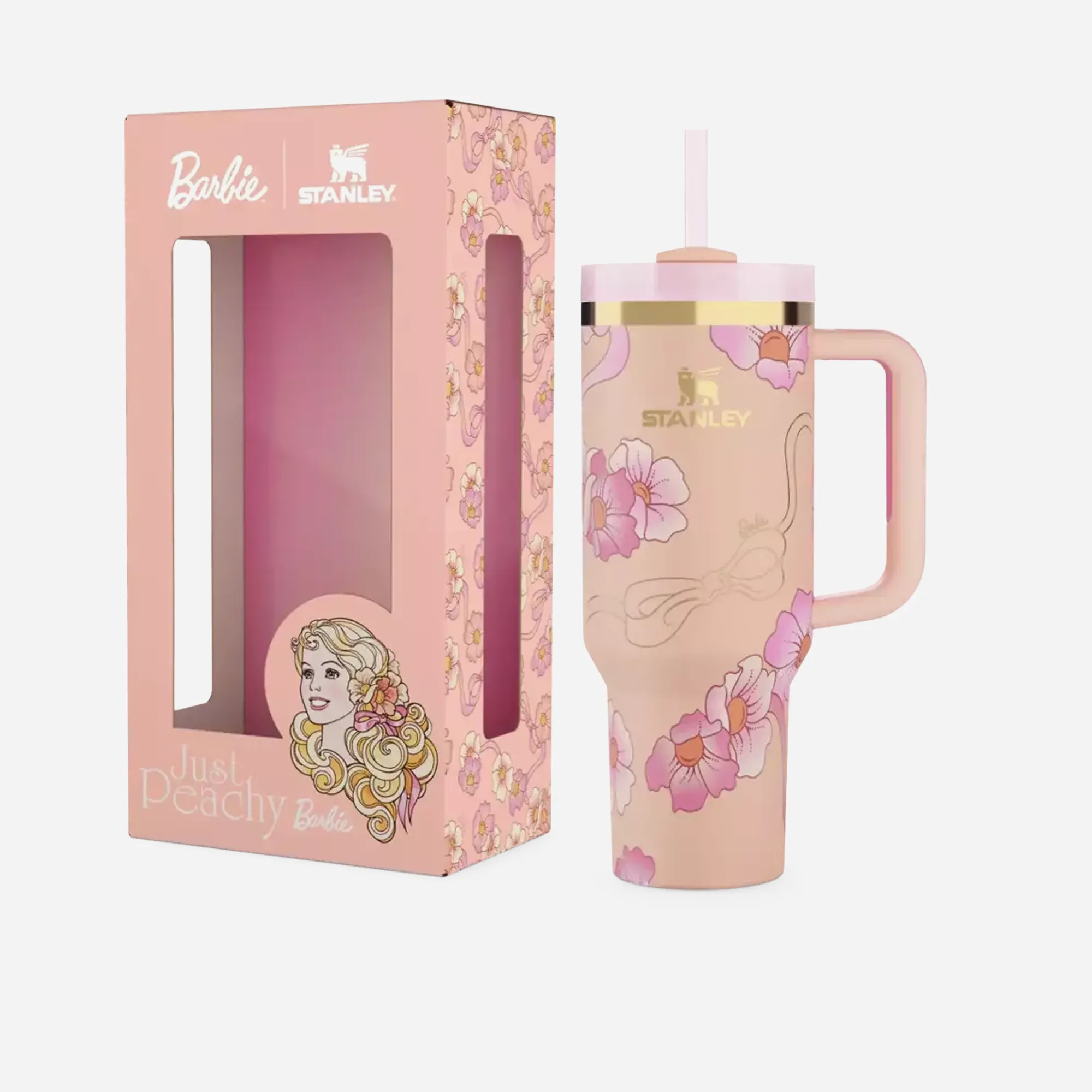 Stanley x Barbie Legends Flowstate Quencher 40oz Tumbler 80s Peaches 'N Cream