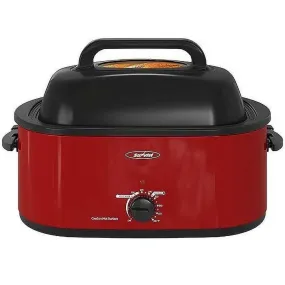 Sunvivi 26 Quart Electric Turkey Roaster Oven with Visible Glass Lid,Removable Pan & Rack, Stainless Steel,Red