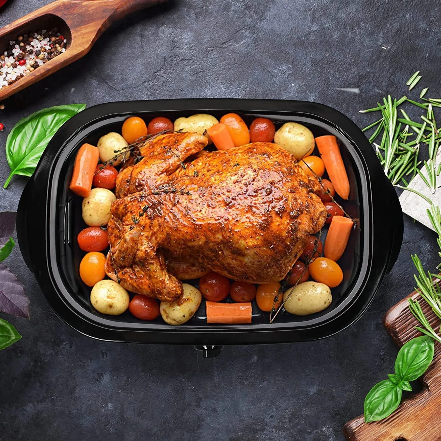 Sunvivi Electric Roaster, 18 Quart Roasting Oven with Self-Basting Lid Removable Pan, Turkey Roaster Oven with 150 to 450F Temperature Control Cool-Touch Handles, Silver