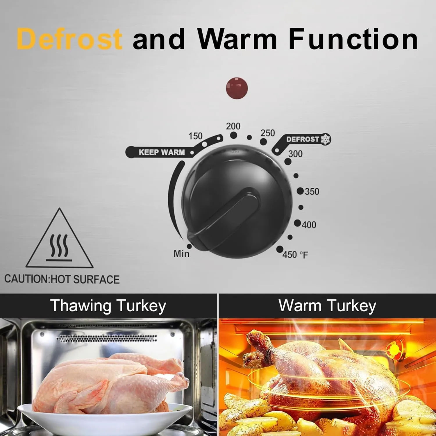 Sunvivi Electric Roaster, 18 Quart Roasting Oven with Self-Basting Lid Removable Pan, Turkey Roaster Oven with 150 to 450F Temperature Control Cool-Touch Handles, Silver