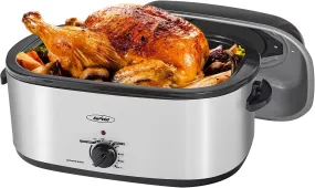 Sunvivi Electric Roaster, 18 Quart Roasting Oven with Self-Basting Lid Removable Pan, Turkey Roaster Oven with 150 to 450F Temperature Control Cool-Touch Handles, Silver