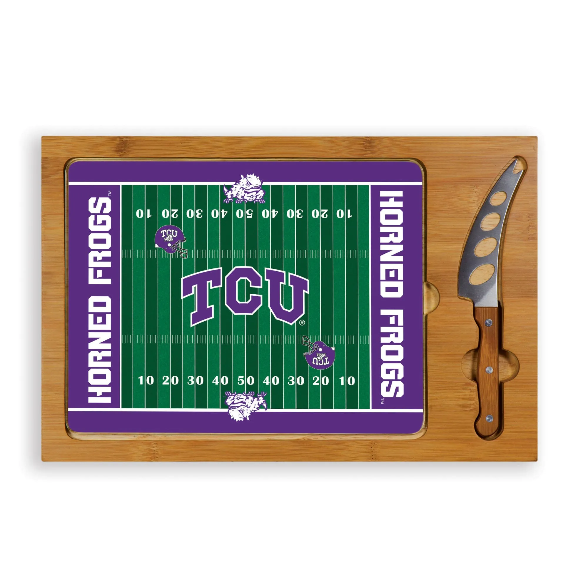 TCU Horned Frogs - Icon Glass Top Cutting Board & Knife Set