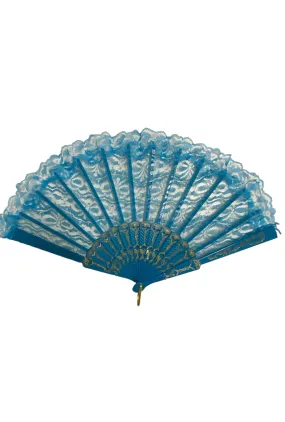 Teal Blue Lace Hand Fan