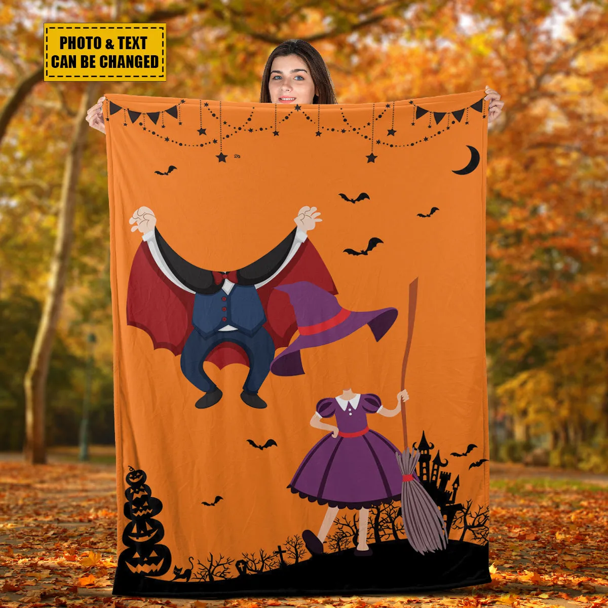 Teesdily | Kid Nursery Halloween Blanket With Face Cute Halloween Sherpa Fleece Blanket Customized Picture Halloween Gift Nursery Decoration